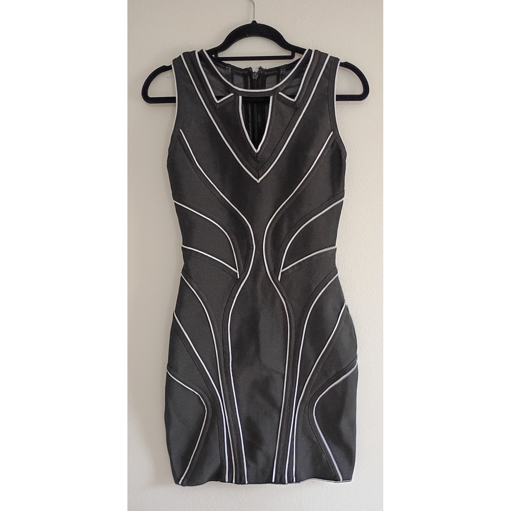 Wow Couture Gold Label Black‎ Bandage Mini Dress Mesh Keyhole Small Bodycon Sexy